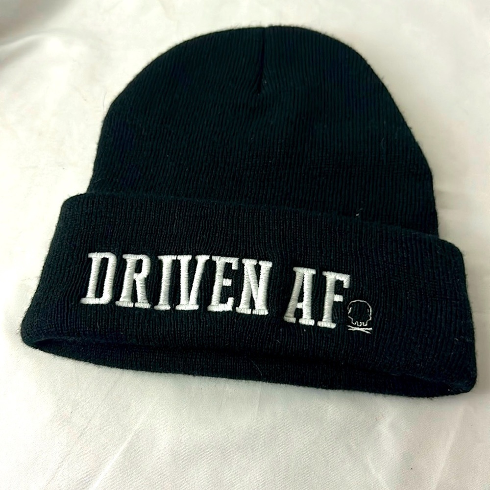 Black “Driven AF” stocking hat.  Unisex.